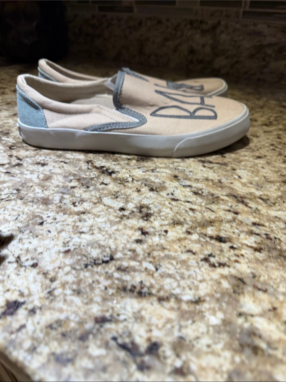 inkkas Beige Canvas Slip-On Flats with Black Graphic - Picture 3 of 7
